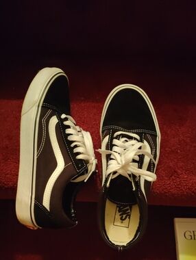 Vans Black and White Old Skool Low-Top Skate Sneakers